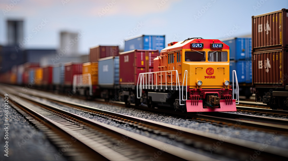 Rail Freight Transfer: Containers Being Shifted from One Train to Another Rail Freight Transfer: Containers Being Shifted from One Train to Another