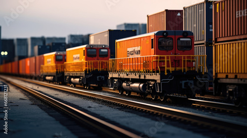 Rail Freight Transfer: Containers Being Shifted from One Train to Another