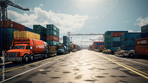 Intermodal Terminal: Containers Transferred between Trucks Trains and Ships