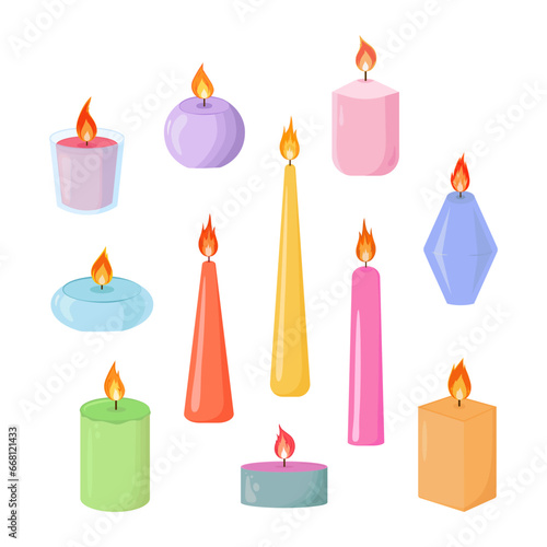 Decorative candles collection for relax and spa. Aromatherapy decor clipart. Hand drawn style.