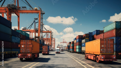 Port City Logistics: Containers Transferred from Ships to Trucks and Trains for Onward Shipping