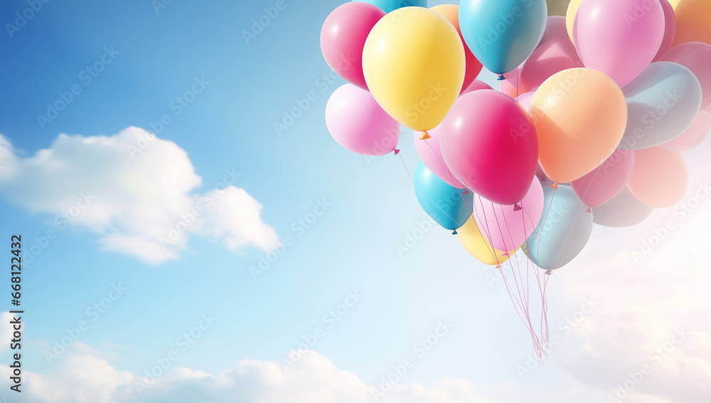 Holiday, colorful balloons fly into the sky. Birthday party