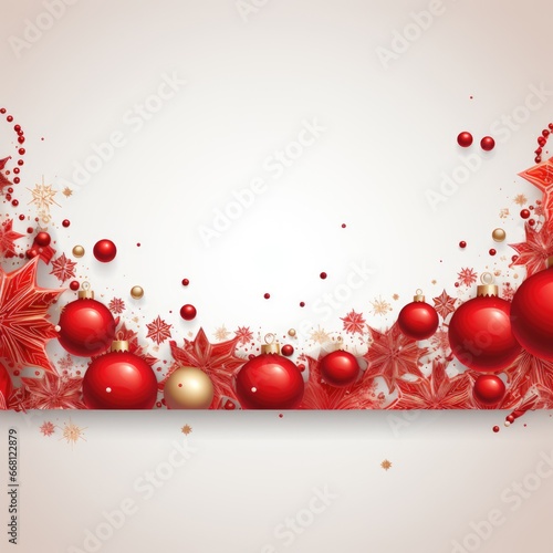 Christmas and New Year holiday banner with a Red background and a Festive Decor. Concept with space for text for ads, banners and greeting card