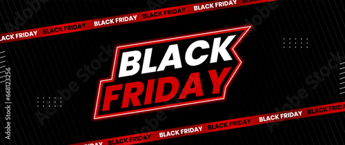 Black Friday banner design in black and red with light elements