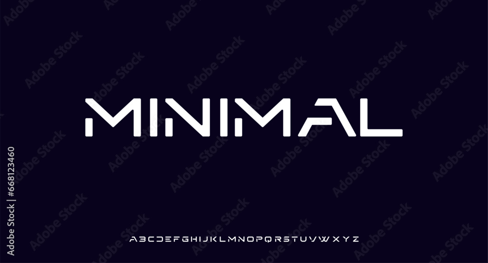 Modern  Minimal techno sci fi bold display stencil font, abstract geometric clean
