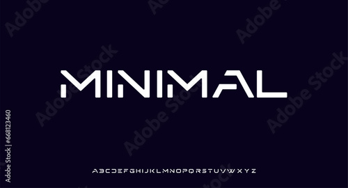 Modern  Minimal techno sci fi bold display stencil font, abstract geometric clean