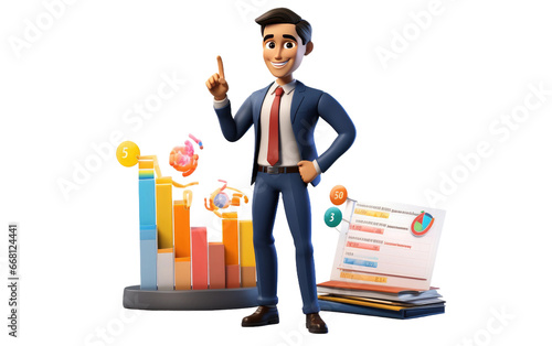 Businessman Personal Finance Advisor 3D Character Isolated on Transparent Background PNG.