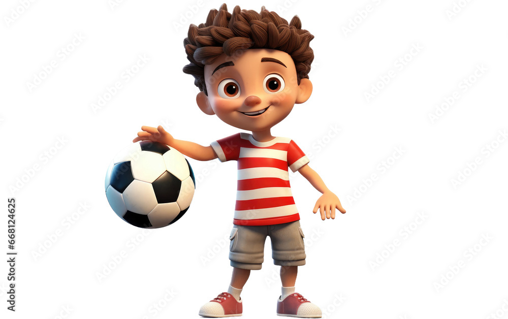 Boy Playing and Bouncing with a Soccer Football 3D Character Isolated on Transparent Background PNG.