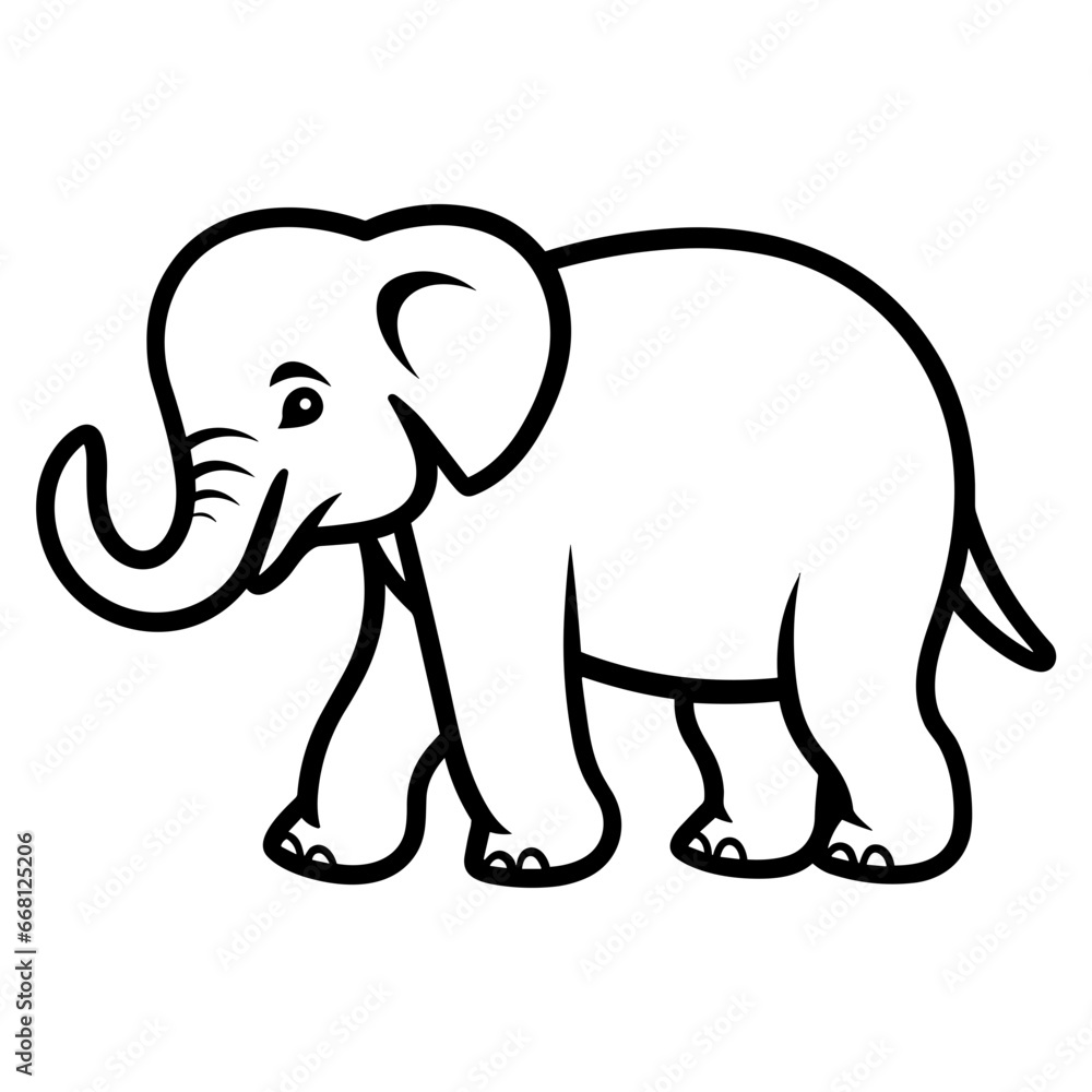 Fototapeta premium Cute Elephant Icon with Outline Style. SVG Vector