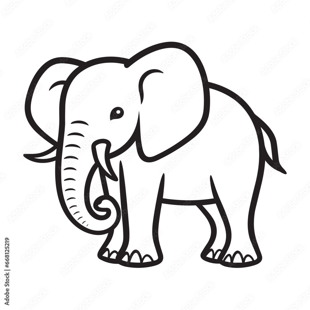 Cute Elephant Icon with Outline Style. SVG Vector