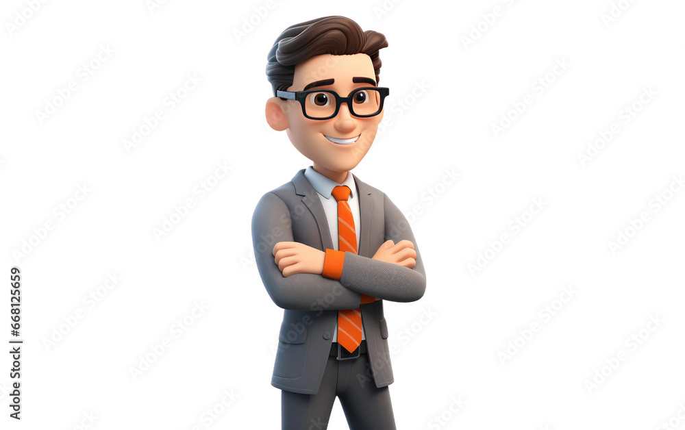 Smart Man Startup CEO of Technology Standing 3D Character Isolated on Transparent Background PNG.