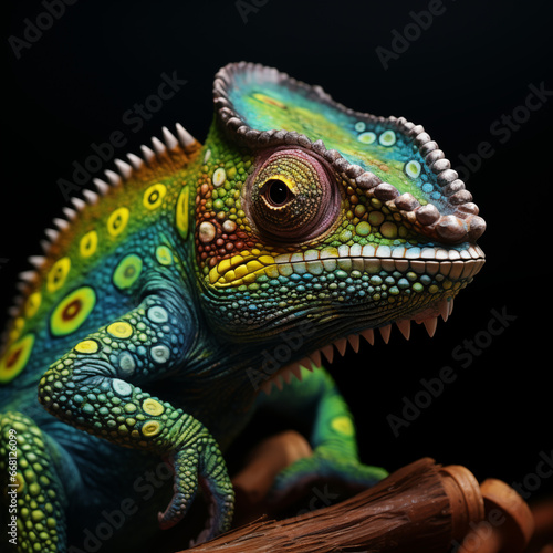 green iguana on a black background