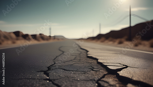 a long crack in the asphalt a drought atmosphere style