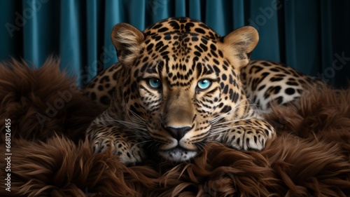 Majestic leopard looks directly into the camera
