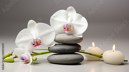 spa stones and orchid pebble zen wellness background - by generative ai