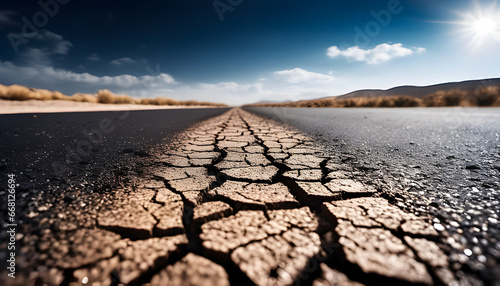 a long crack in the asphalt a drought atmosphere style