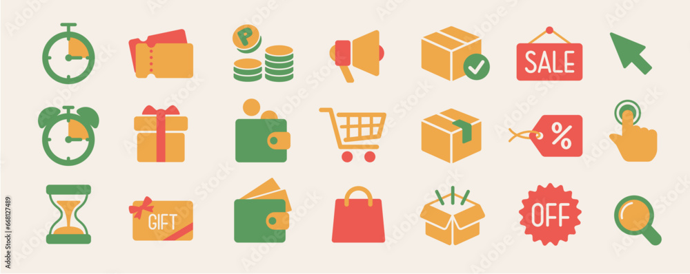 Shopping and e-commerce flat icon set Shopping and e-commerce flat icon set