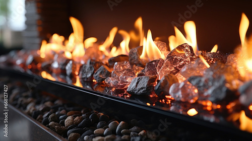 Close up of a modern fire in a fireplace © tashechka