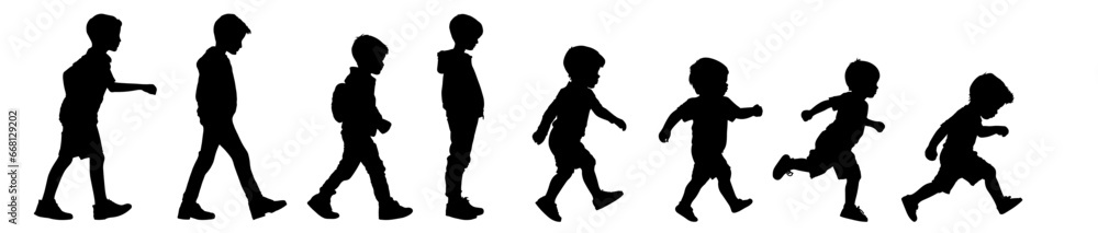 set of children silhouettes, boys