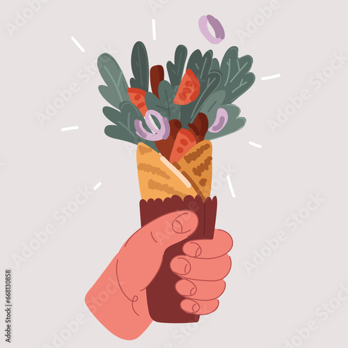 Vector illustration of hand holding delicious chicken shawarma