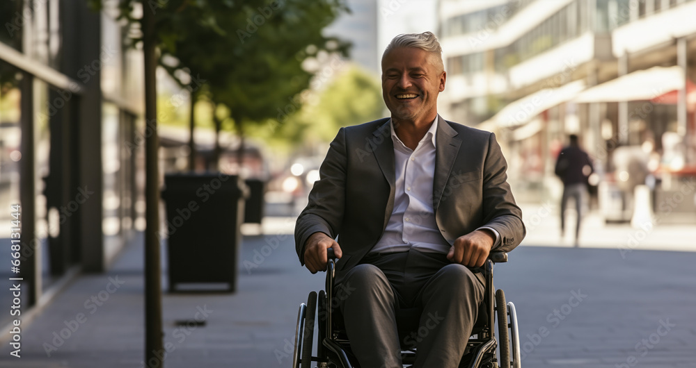 Wheelchair-Bound Businessman Heading to Work: A Candid Shot Wheelchair-Bound Businessman Heading to Work: A Candid Shot
