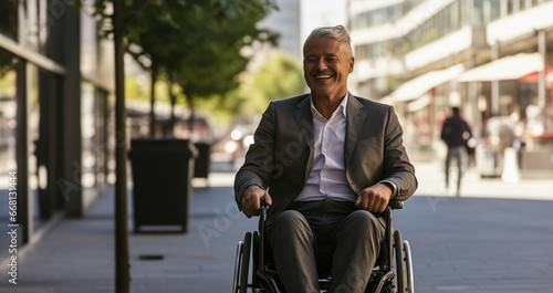 Wheelchair-Bound Businessman Heading to Work: A Candid Shot © Bartek
