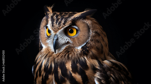 Portrait of eagle owl on black background