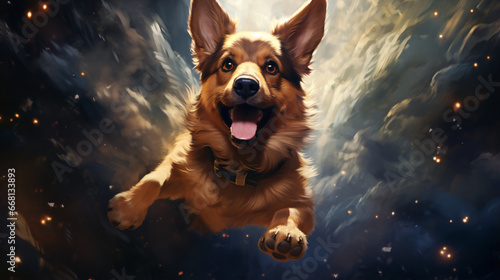 Smiling Dogs flying in Space