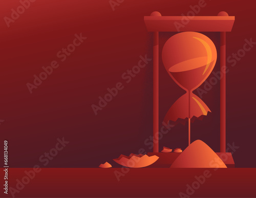 Wasting time concept - broken hourglass metaphor 