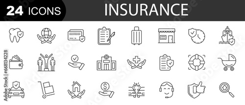 Insurance icons . Medical, life, car, travel, house, money. Vector illustration