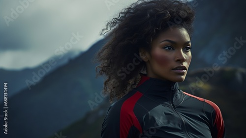 Black Woman with black Sports clothing in a mountain © Samuel
