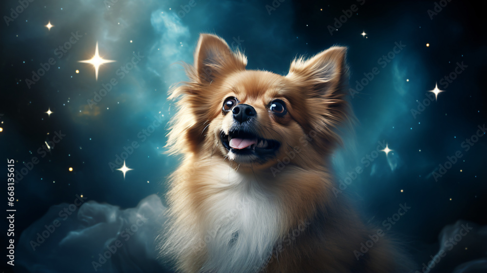 Smiling Dogs flying in Space