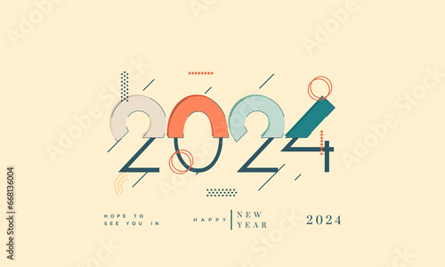 Happy new year 2024 with colorful numbers and lines premium vector design for greeting