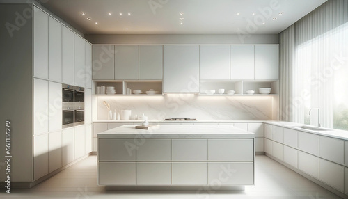 Cocina Blanca Minimalista y Luminosa