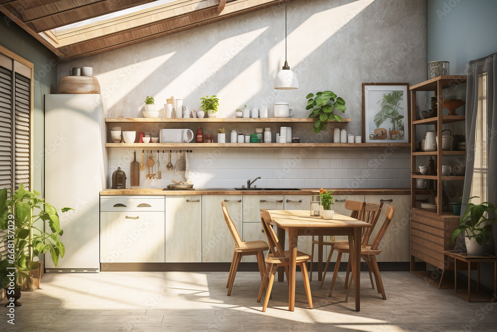 Minimalistic kitchen interior design. 