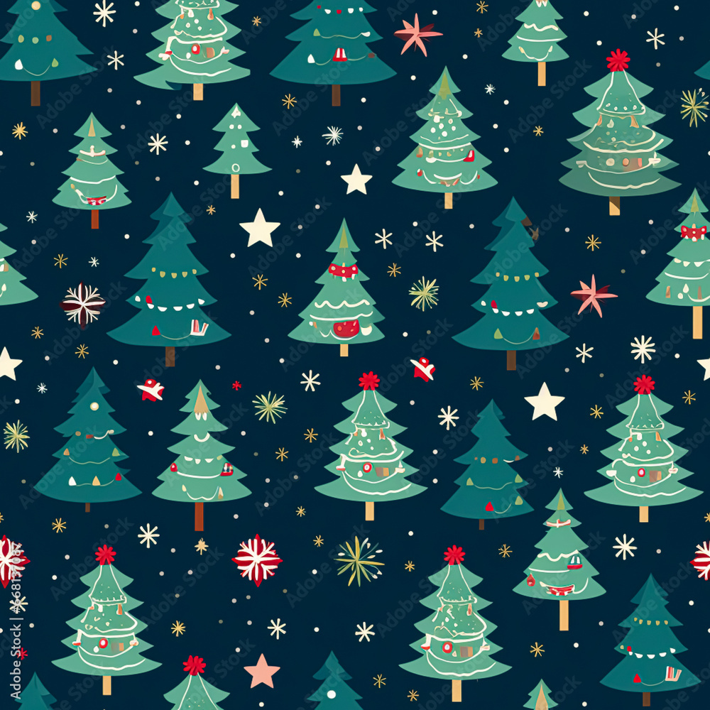 Christmas tree seamless pattern, tileable holiday country print for wallpaper, wrapping paper, scrapbook, fabric and product design