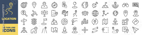 Location icon set. Linear style.