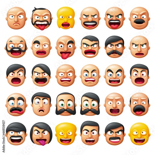 Cartoon Facial Emotions, Set of Emoji