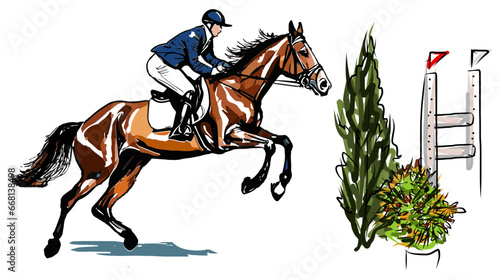 horse and rider jumping
