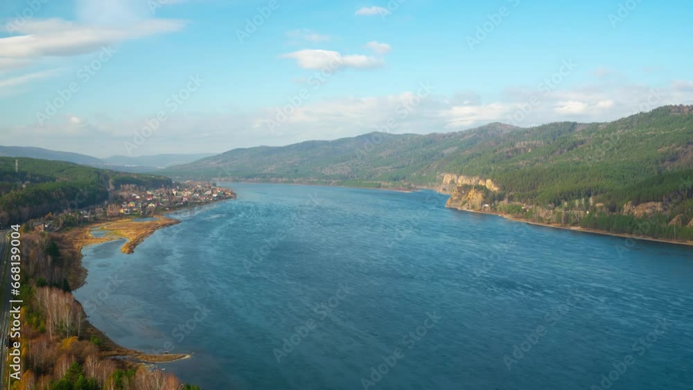 The famous view of the Yenisei River, from the Sliznevo observation deck, time lapse The famous view of the Yenisei River, from the Sliznevo observation deck, time lapse