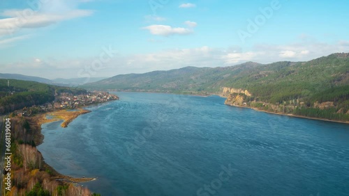 The famous view of the Yenisei River, from the Sliznevo observation deck, time lapse