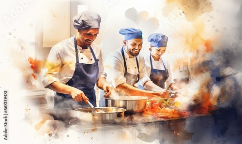 AI cuochi signori della cucina, acquerello 02