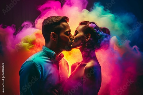 Passionate couple kiss portrait. Love erotic young romantic adults. Generate Ai
