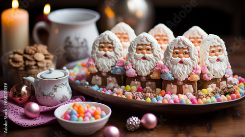 A beautifully decorated Sinterklaas gingerbread house, complete with candy canes, frosting, and miniature Sinterklaas figurines, adding a sweet touch to the holiday