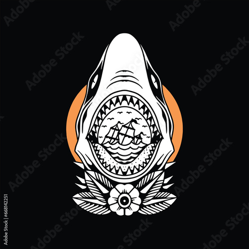 black shark tattoo vector design