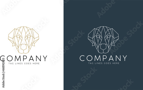 Geometric logo with Labrador Retriever head. Modern polygonal dog breed logo. Trendy minimalistic pet face logotype. Suitable for brand design, wall art print, tattoo, poster, card, apparel print.