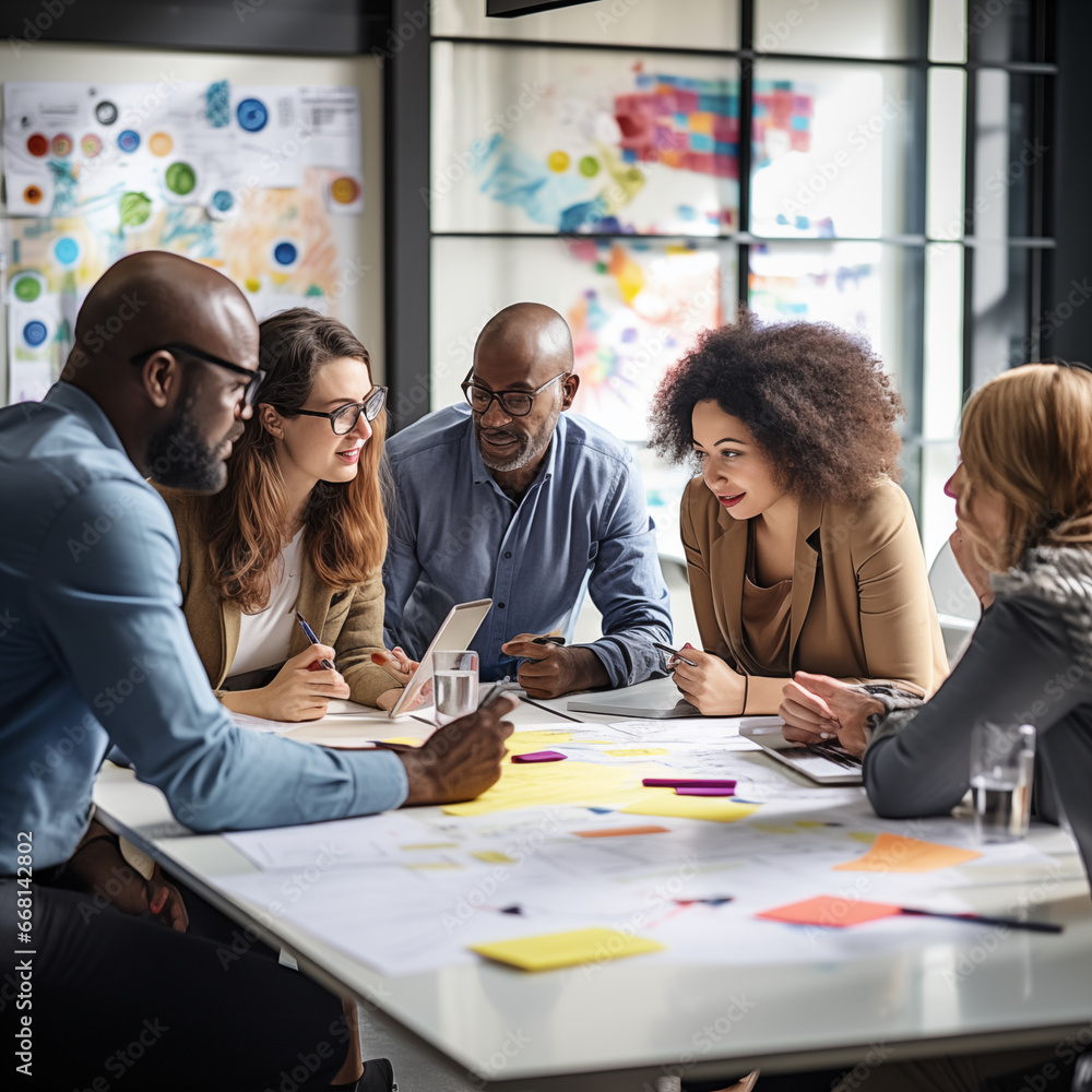 A diverse team of businessman engaged in a discussion A diverse team of businessman engaged in a discussion