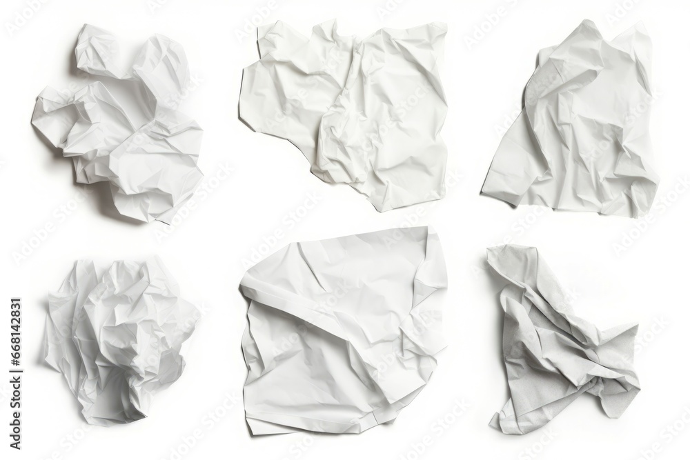 Naklejka premium Set of crumpled sheets of different paper note. Trash recycle surface letter. Generate Ai