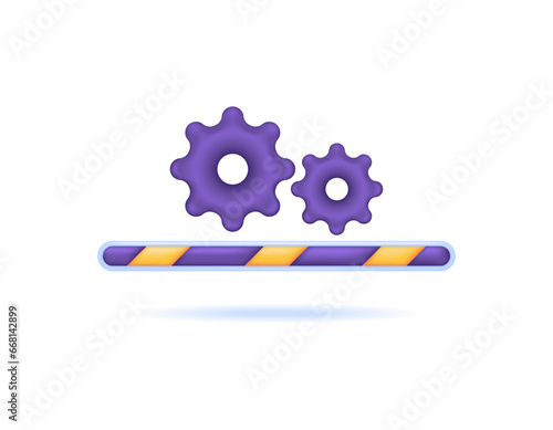 Process or progress. development, maintenance, repairs, version updates, system upgrades. Performance optimization. gear and loading bar. symbol or icon. minimalist 3D design concept. vector elements.