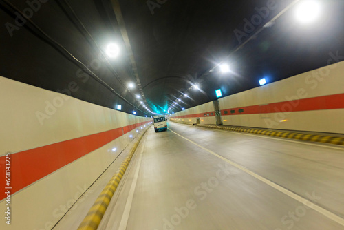 Chattogram, Bangladesh - October 26th, 2023:  An inside view of the two-tube Bangabandhu Sheikh Mujibur Rahman Tunnel under the Karnaphuli River at Chattogram. It is under river tunnel in south asia. photo